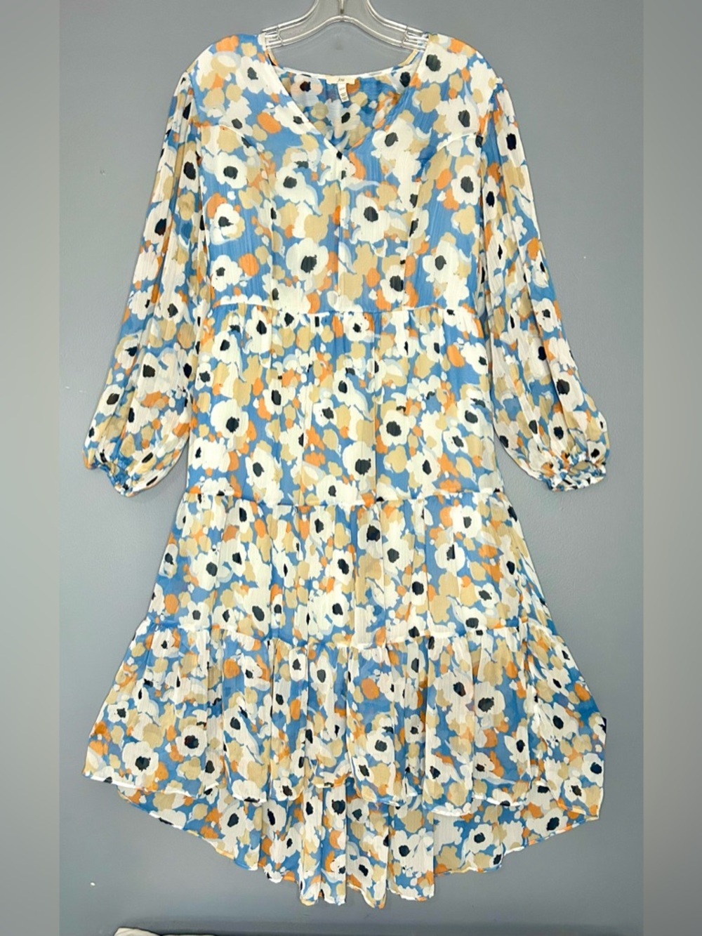 Joie Midi Dress Womens S Floral Chiffon Tiered Balloon Sleeve Cottagecore Flowy - Picture 4 of 16